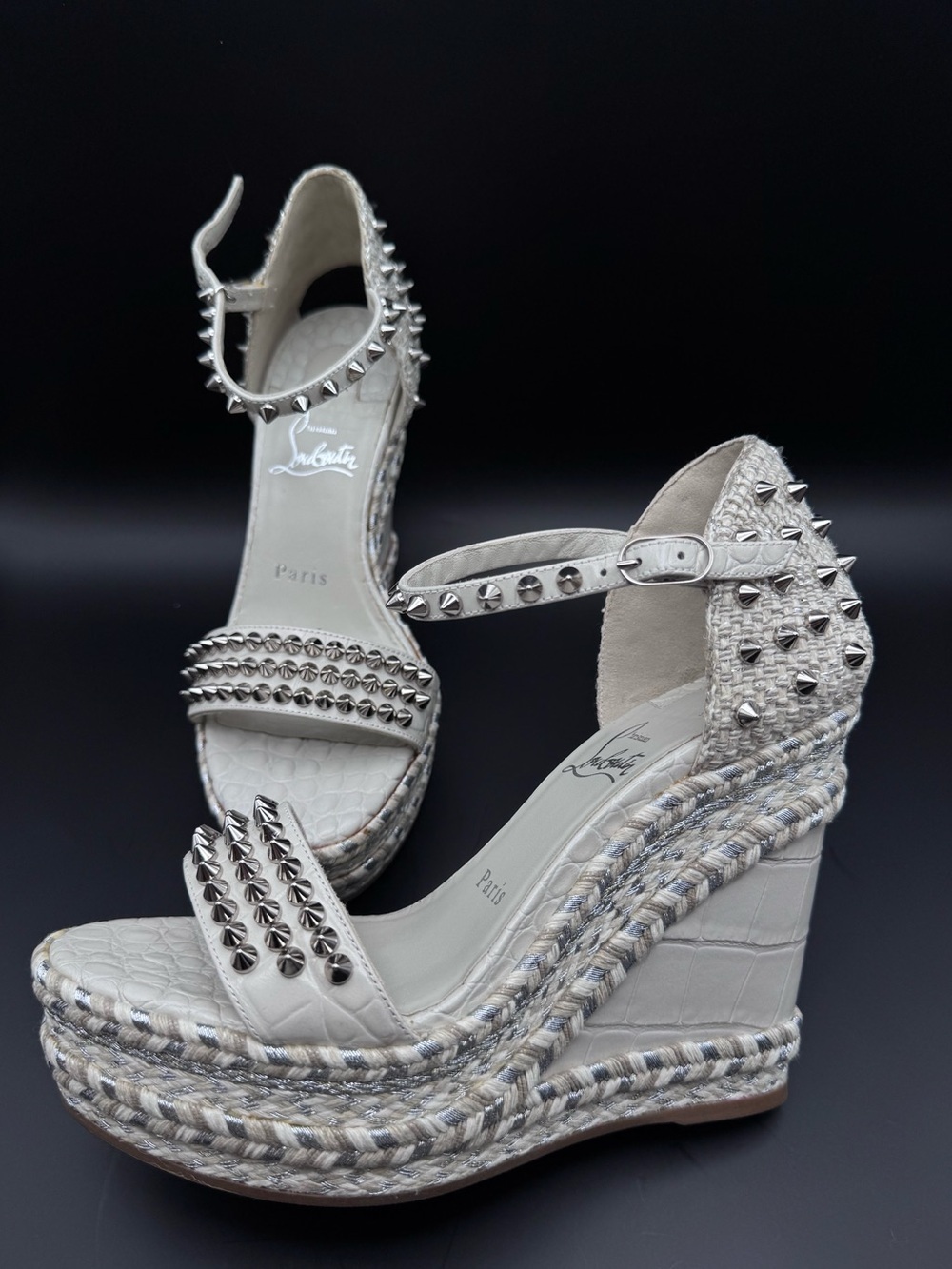 Christian Louboutin Madmonica 120 Croc Embossed Wedge Spiked Sandals Size 37
